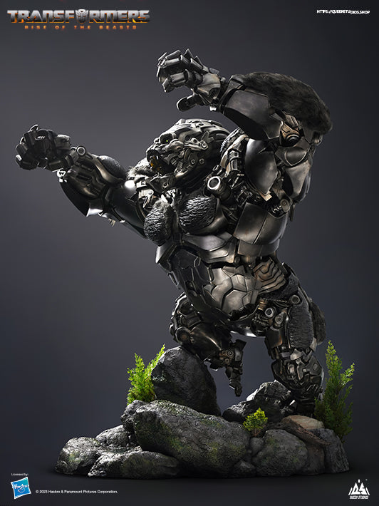 Side view of Optimus Primal-Beast Mode collectible with battling pose