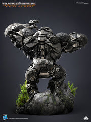 Back view of Optimus Primal-Beast Mode collectible with dynamic pose