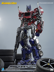 Detailed depiction of Optimus Prime, standing tall in magnificent scale.