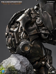 Close-up of the figure's leg and knees design, showcasing mechanical details
