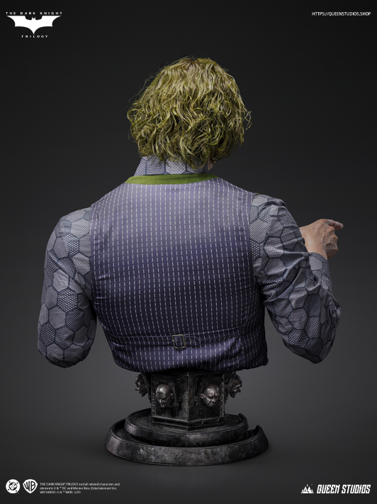 Back detail of Heath Ledger Joker 1 1 bust by Queen Studios