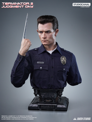 Close-up of Queen Studios Terminator T-1000 Life-Size Bust showing finger morphing into a deadly weapon