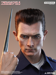 Detailed view of Queen Studios Terminator T-1000 Life-Size Bust with morphing finger weapon effect