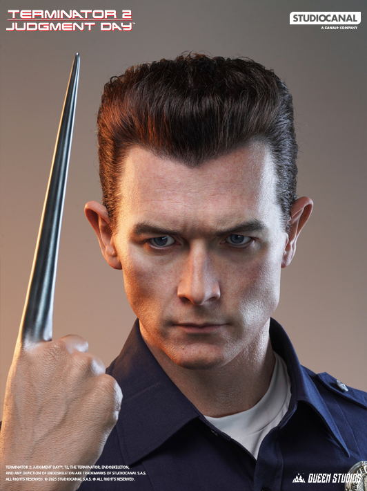 Detailed view of Queen Studios Terminator T-1000 Life-Size Bust with morphing finger weapon effect