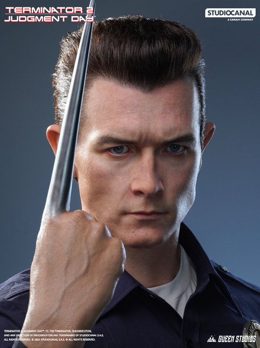 Finger weapon detail on Queen Studios Terminator T-1000 Life-Size Bust, showing liquid metal transformation