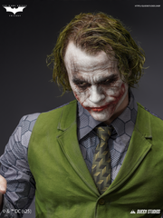 Queen Studios 1 1 Joker bust collectible showcasing lifelike hair and intricate costume texture