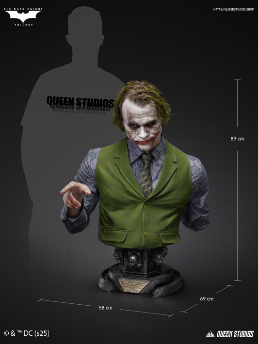 Queen Studios Joker 1 1 bust capturing Heath Ledger’s menacing smile and dark charisma