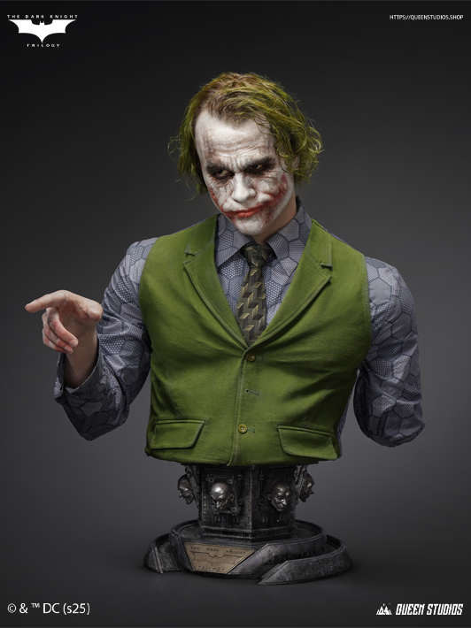 Queen Studios Joker life size bust with movie accurate makeup and expressive detail
