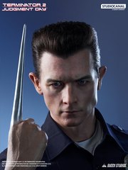 Queen Studios Terminator T-1000 1 1 Bust showcasing sharp metallic spike formed from finger extension