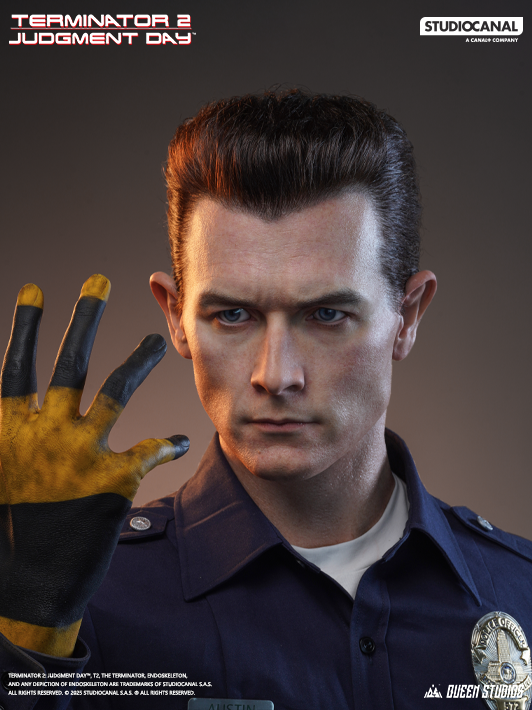Queen Studios Terminator T-1000 1 1 Bust with hand raised in an iconic stance