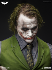 Queen Studios life size Joker bust highlighting the detailed scars and expressive features